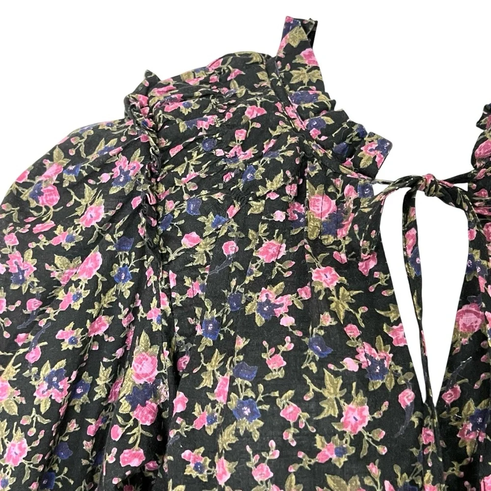 Free People Meant To Be Dark Floral Romantic Top S NWOT Black Ruffle Feminine